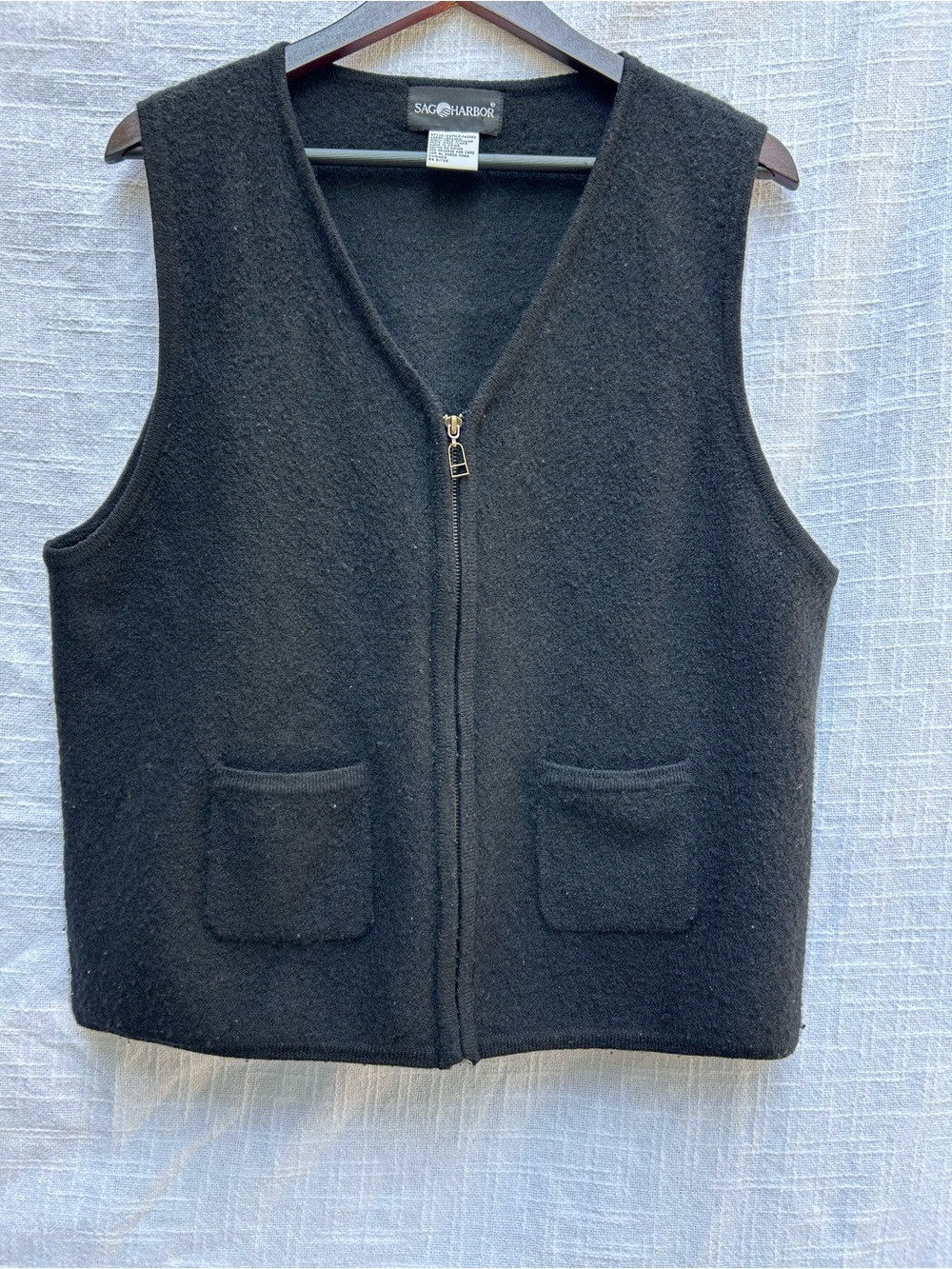 Sag Harbor Kids Black Wool-Look Zip Vest